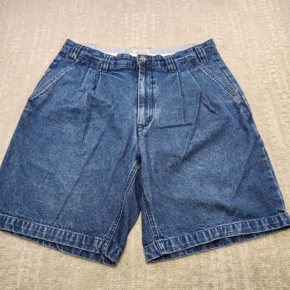 Vintage Pleated Denim Shorts Men 34 READ* High Rise Bermuda Trouser Cotton Blue